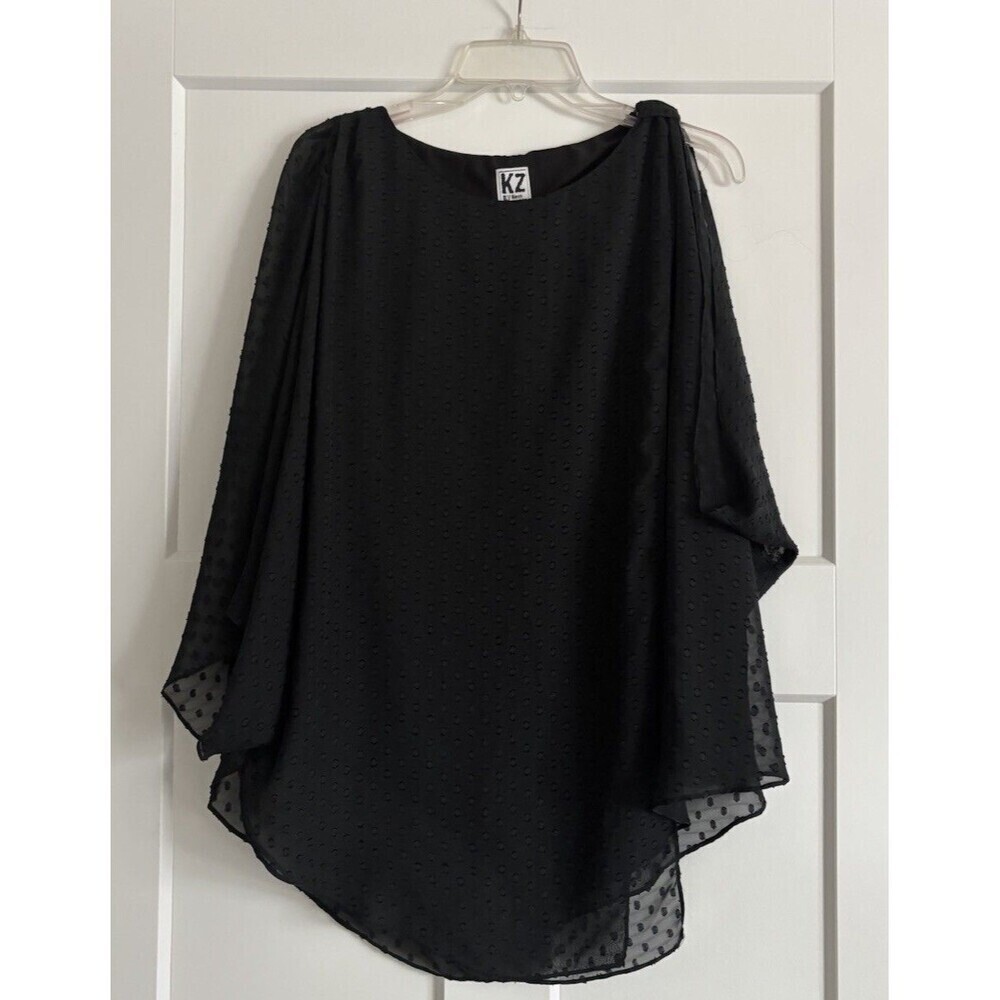 KZ by Karen Zambos Polka Dot Sheer Caftan Black Size Small Pullover Tunic